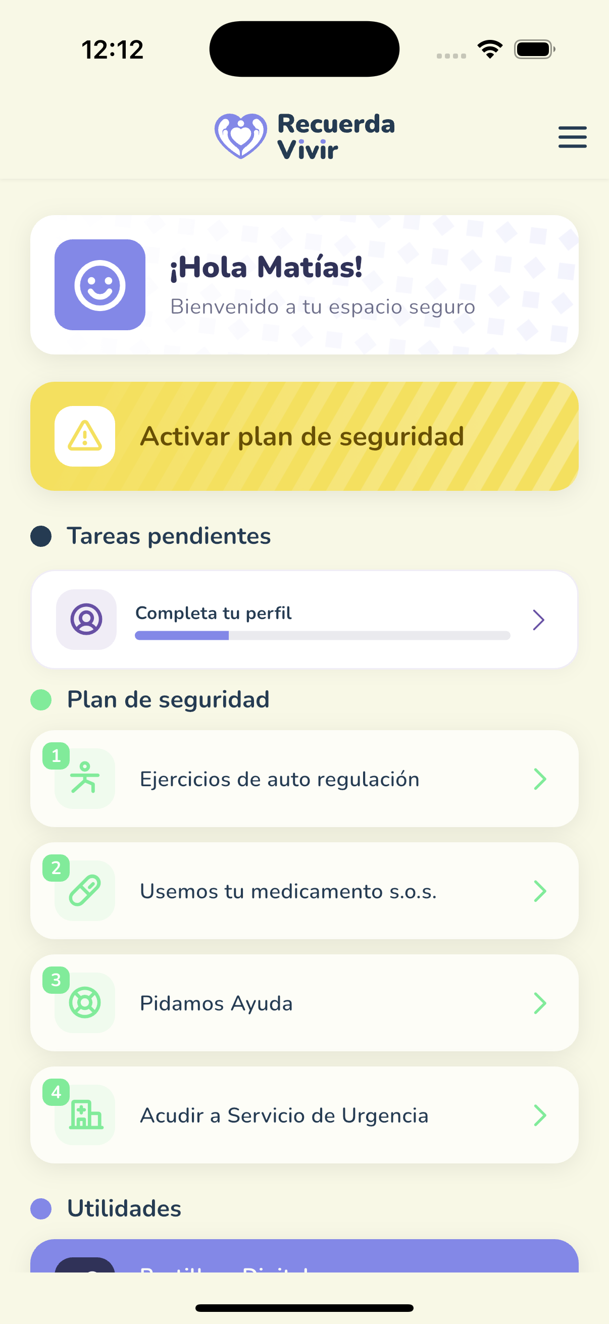 Recuerda Vivir App Dashboard
